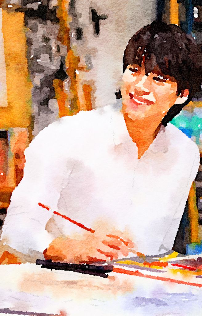 Watercolor of King’s Ely Sixth Form international student in an Art lesson 